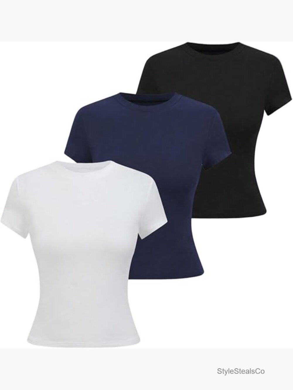 3 Pack Crew Neck Short Sleeve Tee Slim Fit Casual Basic Tops